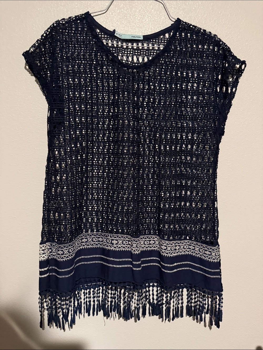 Maurices Navy Crochet Fringe Swim Cover-Up